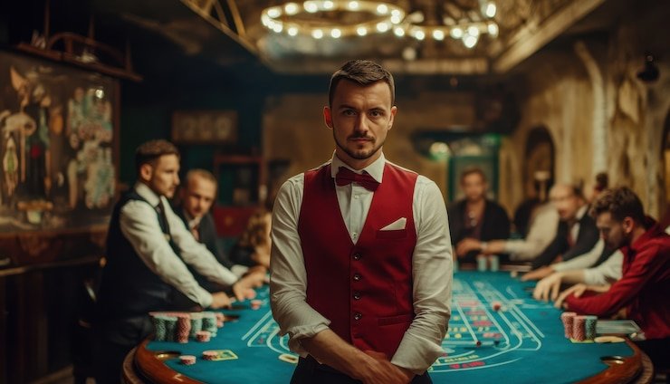 Live Baccarat table with dealer and real cards at slotbiru login